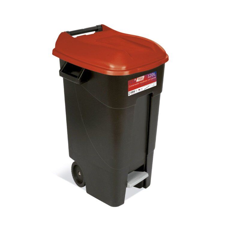 Contenedor de Residuos 120L C/Pedal Negro/Rojo (423109) Tayg