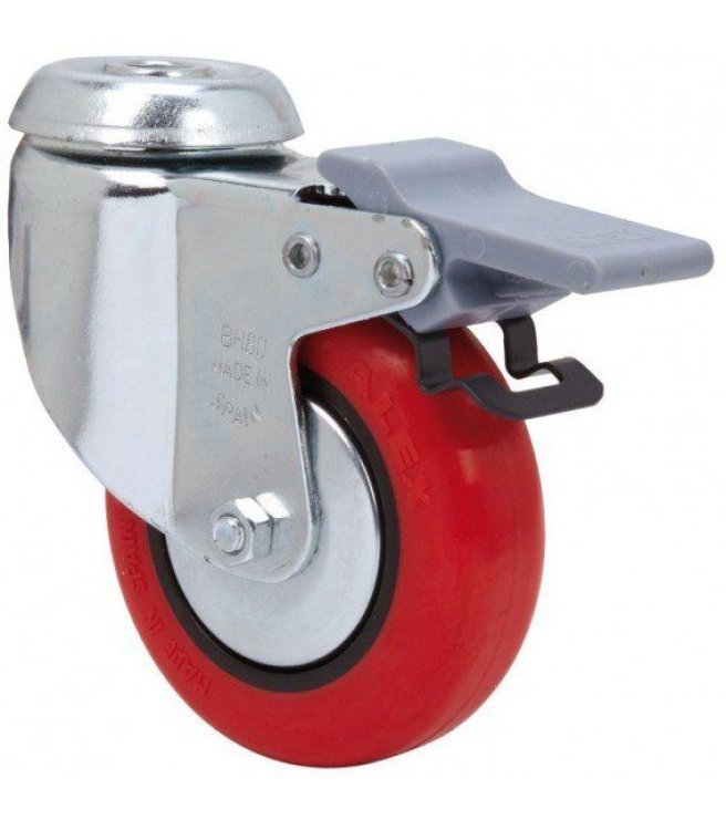 Rueda Giratoria 2-2470 20BHFD80-PPI 80mm Poliuretano Rojo Freno Alex